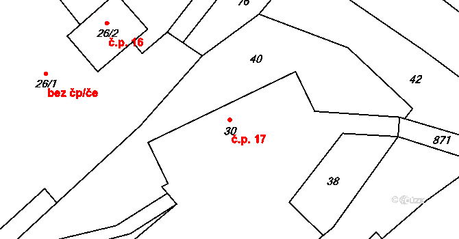 Koberno 17, Slezské Rudoltice na parcele st. 30 v KÚ Koberno, Katastrální mapa