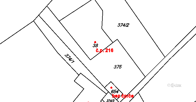 Lučina 216 na parcele st. 38 v KÚ Lučina, Katastrální mapa