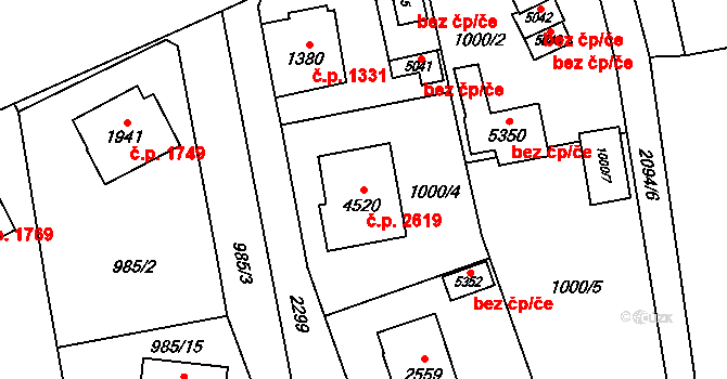 Šumperk 2619 na parcele st. 4520 v KÚ Šumperk, Katastrální mapa