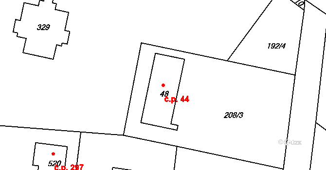 Strančice 44 na parcele st. 48 v KÚ Strančice, Katastrální mapa