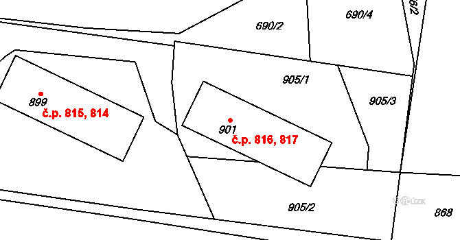 Švermov 816,817, Kladno na parcele st. 901 v KÚ Motyčín, Katastrální mapa