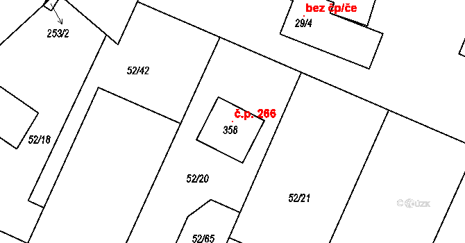 Sebranice 266 na parcele st. 358 v KÚ Sebranice u Boskovic, Katastrální mapa