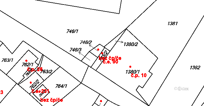 Hrádek nad Nisou 90 na parcele st. 745/2 v KÚ Hrádek nad Nisou, Katastrální mapa