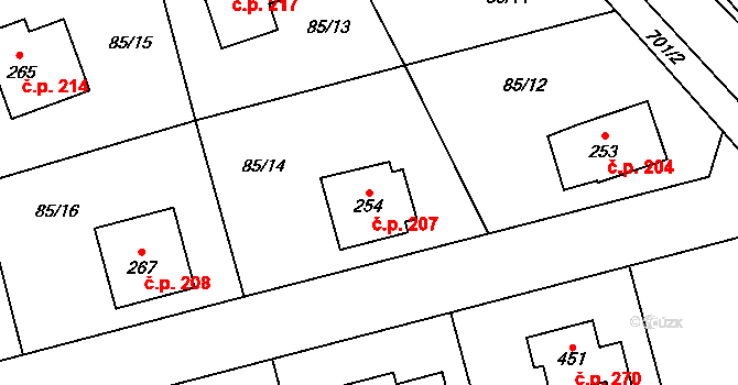 Tlustice 207 na parcele st. 254 v KÚ Tlustice, Katastrální mapa