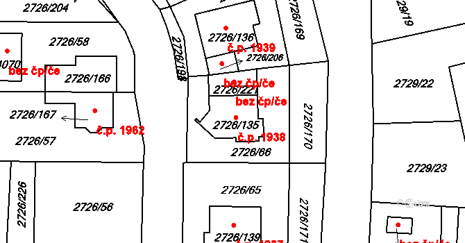 Tachov 1938 na parcele st. 2726/135 v KÚ Tachov, Katastrální mapa