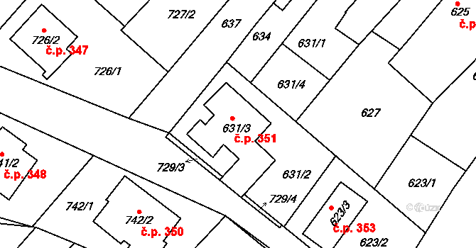 Čistá 351 na parcele st. 631/3 v KÚ Čistá u Rakovníka, Katastrální mapa
