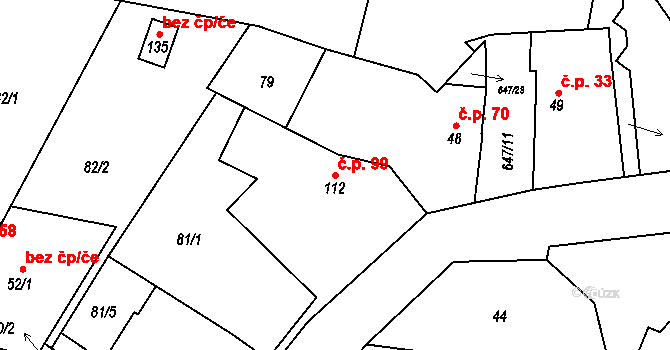 Chomutice 99 na parcele st. 112 v KÚ Chomutice, Katastrální mapa
