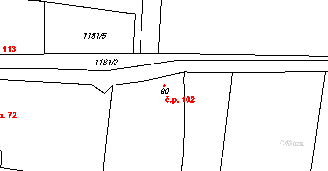 Malešov 102, Hoštka na parcele st. 90 v KÚ Malešov u Hoštky, Katastrální mapa