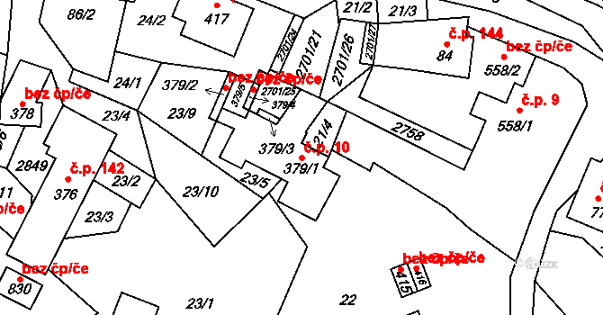 Kateřinice 10 na parcele st. 379/1 v KÚ Kateřinice u Vsetína, Katastrální mapa