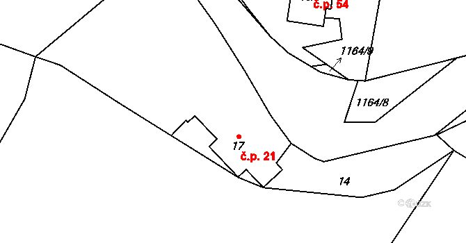 Prostřední Lhota 21, Chotilsko na parcele st. 17 v KÚ Prostřední Lhota, Katastrální mapa
