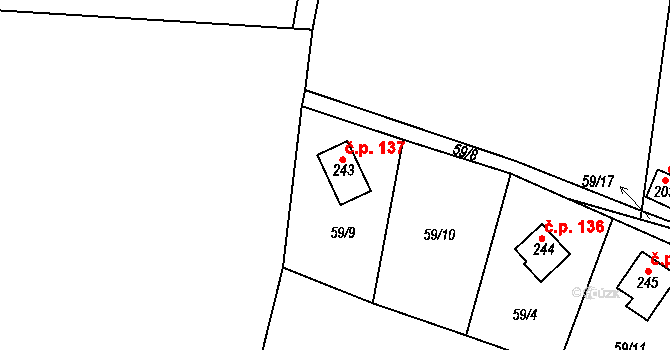 Březka 137, Libuň na parcele st. 243 v KÚ Březka, Katastrální mapa