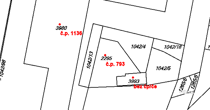 Valdické Předměstí 793, Jičín na parcele st. 2295 v KÚ Jičín, Katastrální mapa