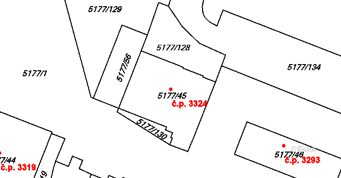 Severní Terasa 3324, Ústí nad Labem na parcele st. 5177/45 v KÚ Ústí nad Labem, Katastrální mapa