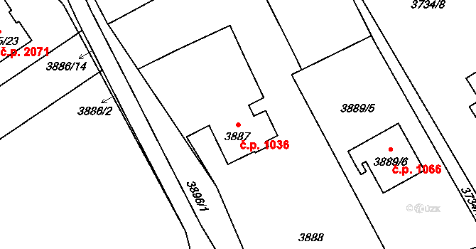 Petřvald 1036 na parcele st. 3887 v KÚ Petřvald u Karviné, Katastrální mapa