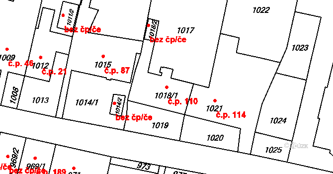Pudlov 110, Bohumín na parcele st. 1018/1 v KÚ Pudlov, Katastrální mapa