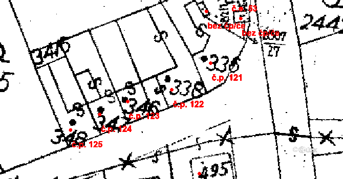 Jaroměřice 122 na parcele st. 338 v KÚ Jaroměřice, Katastrální mapa