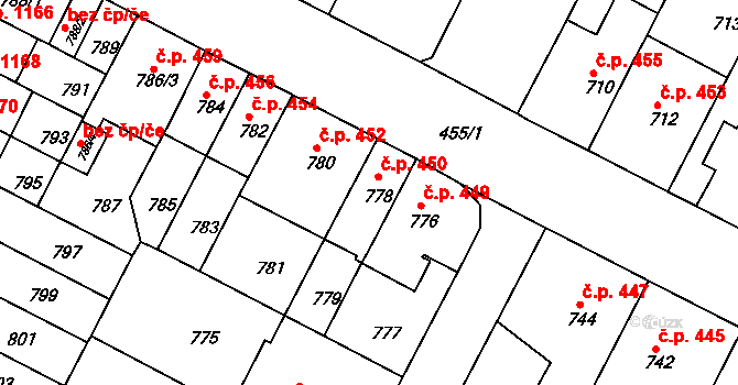 Černá Pole 450, Brno na parcele st. 778 v KÚ Černá Pole, Katastrální mapa