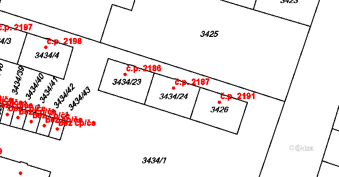 Teplice 2187 na parcele st. 3434/24 v KÚ Teplice, Katastrální mapa