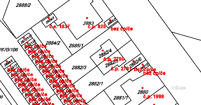 Teplice 2790 na parcele st. 2882/4 v KÚ Teplice, Katastrální mapa