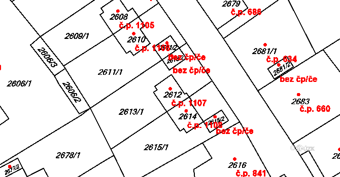 Sokolov 1107 na parcele st. 2612 v KÚ Sokolov, Katastrální mapa