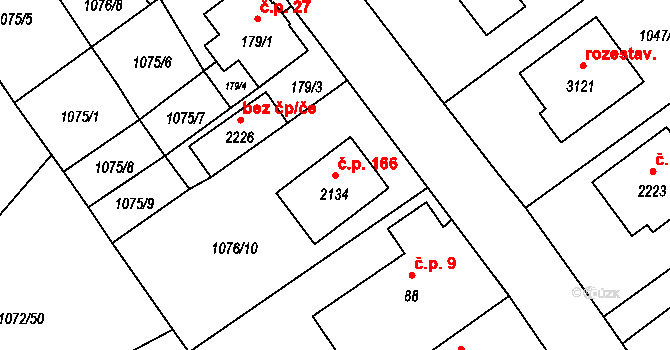 Hamrníky 166, Mariánské Lázně na parcele st. 2134 v KÚ Úšovice, Katastrální mapa