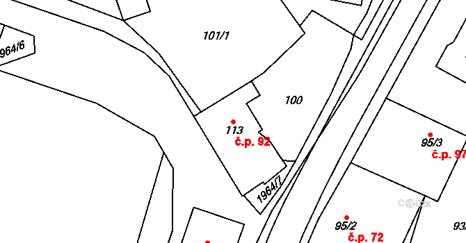 Kunovice 92 na parcele st. 113 v KÚ Kunovice, Katastrální mapa