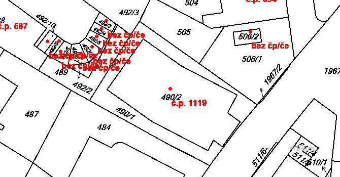 Podolí 1119, Praha na parcele st. 490/2 v KÚ Podolí, Katastrální mapa