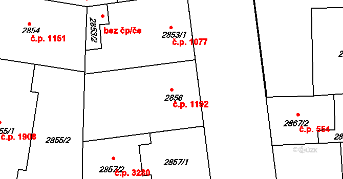 Smíchov 1192, Praha na parcele st. 2856 v KÚ Smíchov, Katastrální mapa