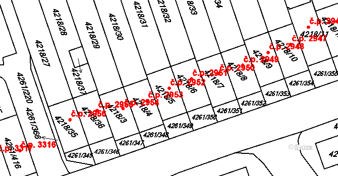 Smíchov 2952, Praha na parcele st. 4218/5 v KÚ Smíchov, Katastrální mapa