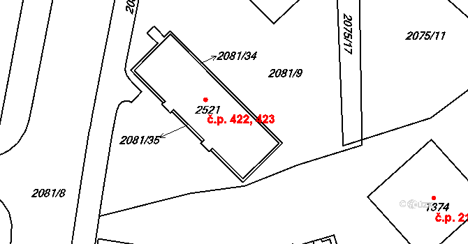 Horní Předměstí 422,423, Trutnov na parcele st. 2521 v KÚ Trutnov, Katastrální mapa