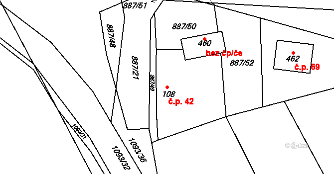 Zduchovice 42 na parcele st. 108 v KÚ Zduchovice, Katastrální mapa