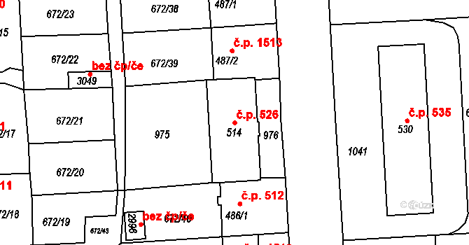 Sezimovo Ústí 526 na parcele st. 514 v KÚ Sezimovo Ústí, Katastrální mapa