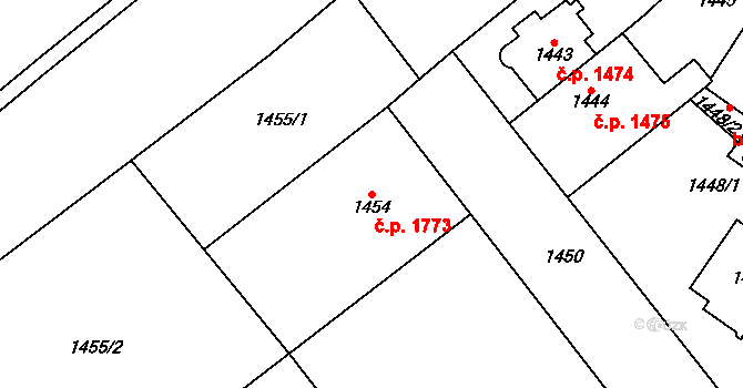 Chomutov 1773 na parcele st. 1454 v KÚ Chomutov I, Katastrální mapa