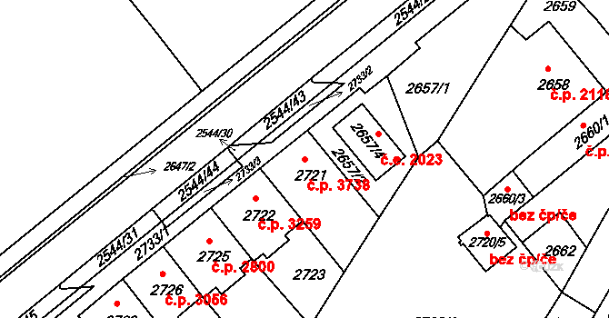 Chomutov 3738 na parcele st. 2721 v KÚ Chomutov II, Katastrální mapa