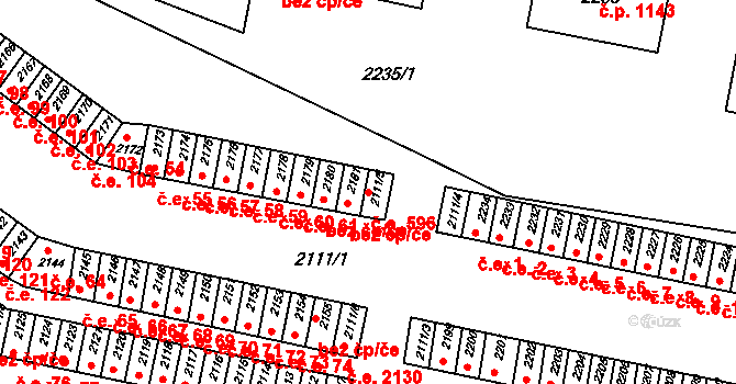 Jirkov 596 na parcele st. 2111/5 v KÚ Jirkov, Katastrální mapa