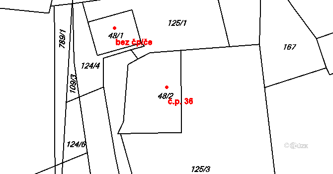 Druzcov 36, Osečná na parcele st. 48/2 v KÚ Druzcov, Katastrální mapa