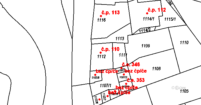 Teplické Předměstí 110, Bílina na parcele st. 1112 v KÚ Bílina, Katastrální mapa