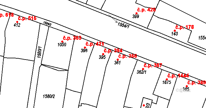 Rosice 394 na parcele st. 395 v KÚ Rosice u Brna, Katastrální mapa