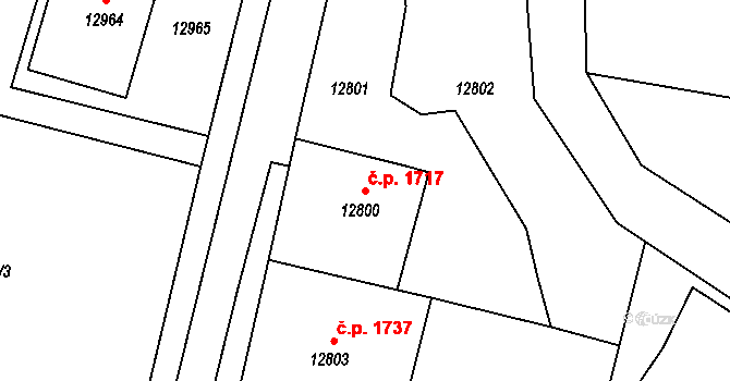 Vsetín 1717 na parcele st. 12800 v KÚ Vsetín, Katastrální mapa