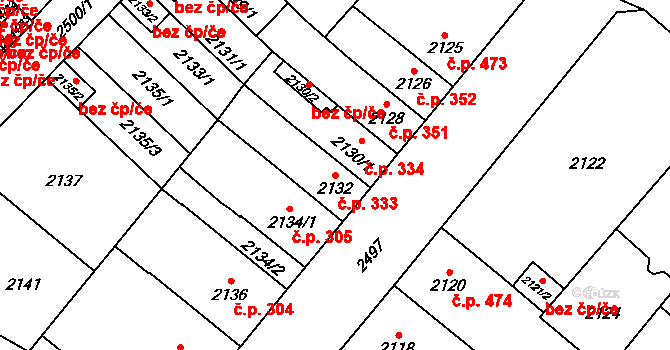 Doubravka 333, Plzeň na parcele st. 2132 v KÚ Doubravka, Katastrální mapa