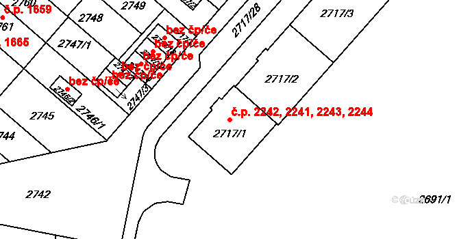 Východní Předměstí 2241,2242,2243,2244, Plzeň na parcele st. 2717/3 v KÚ Plzeň, Katastrální mapa