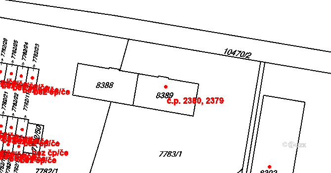 Jižní Předměstí 2379,2380, Plzeň na parcele st. 8389 v KÚ Plzeň, Katastrální mapa
