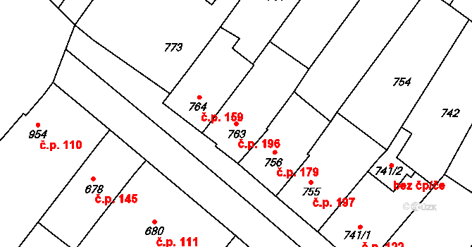 Silůvky 196 na parcele st. 763 v KÚ Silůvky, Katastrální mapa