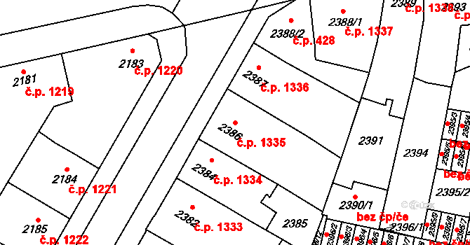 Prostějov 1335 na parcele st. 2386 v KÚ Prostějov, Katastrální mapa