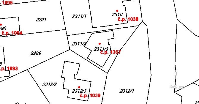Zbraslav 1367, Praha na parcele st. 2311/3 v KÚ Zbraslav, Katastrální mapa