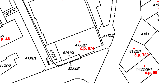 Liberec III-Jeřáb 874, Liberec na parcele st. 4173/6 v KÚ Liberec, Katastrální mapa