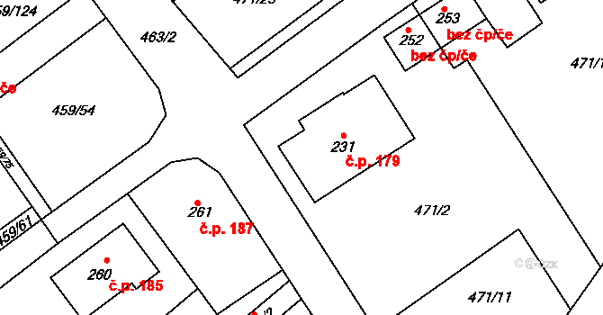 Němčice 179 na parcele st. 231 v KÚ Němčice, Katastrální mapa