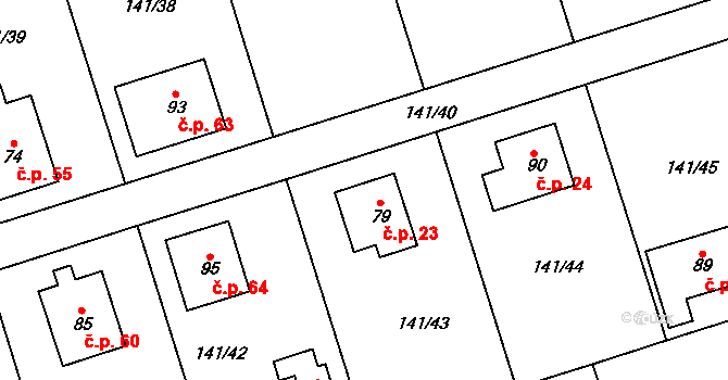 Podbrdy 23 na parcele st. 79 v KÚ Podbrdy, Katastrální mapa