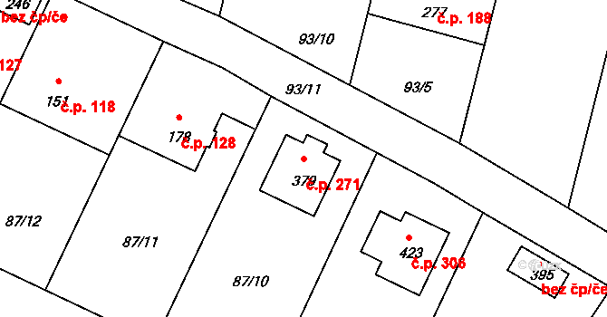 Chotoviny 271 na parcele st. 379 v KÚ Chotoviny, Katastrální mapa