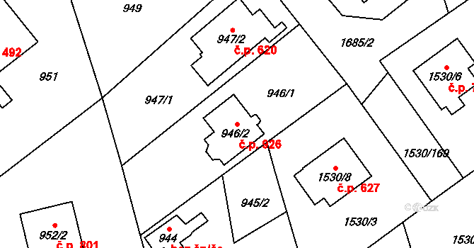 Řeporyje 926, Praha na parcele st. 946/2 v KÚ Řeporyje, Katastrální mapa